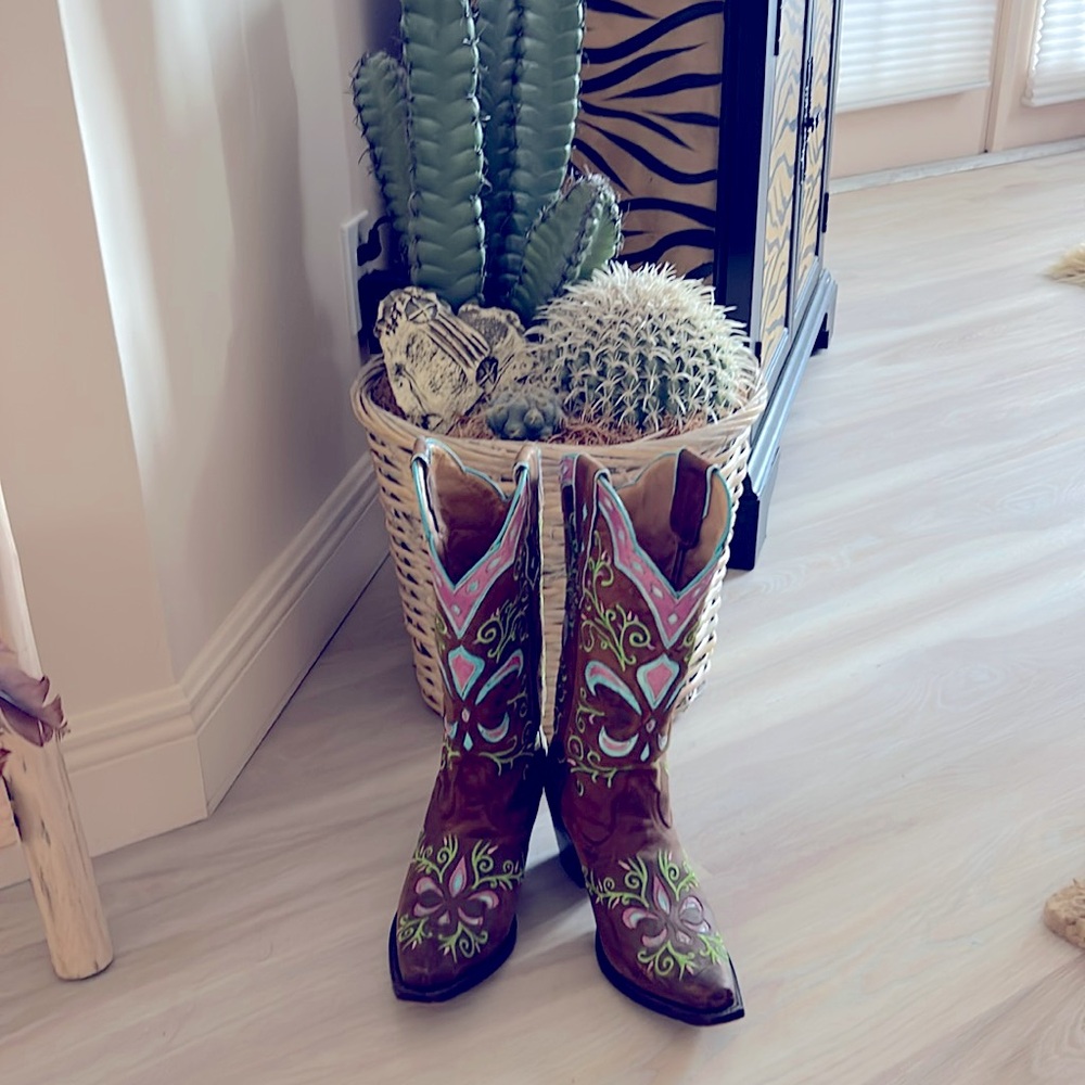 Sterling River Cowboy boots- stitched embroidery on leather.